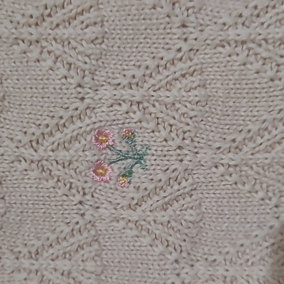 Nicole Miller Kids Cream Knitted Dress With Pink Floral Embroidery - Picture 3 of 5